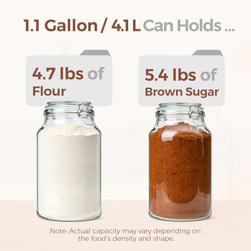 ComSaf Large Glass Jars with Airtight Lids 1.1 Gallon 2 Pack Wide Mouth | BPA-free food-grade glass, wire clamp seal, wide mouth, 138 oz, bulk flour & sugar, rice, kimchi prep, large mason jar - size: 138oz*2