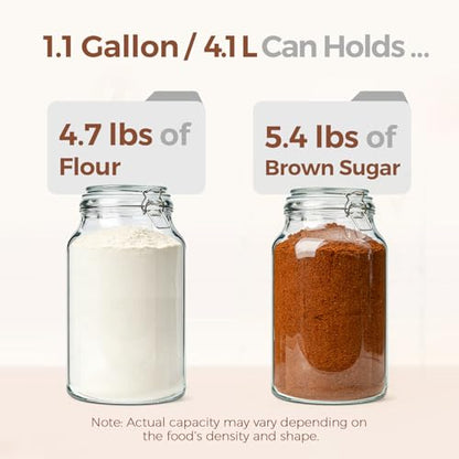 ComSaf Large Glass Jars with Airtight Lids 1.1 Gallon 2 Pack Wide Mouth | BPA-free food-grade glass, wire clamp seal, wide mouth, 138 oz, bulk flour & sugar, rice, kimchi prep, large mason jar - size: 138oz*2