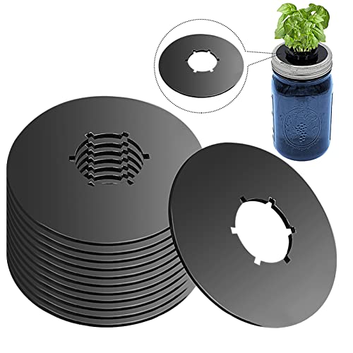 12PCS Kratky Lids Wide Mouth Hydroponic Cover Lids Kratky Mason Jar Lids Kratky Lid Insert Kratky Jar Cover Hydroponic Lids Kratky Hydroponics Supplies with Hole for Mason Jars Aerogardens Pods - color: Black-12pcs(Without Blackout Sleeves)