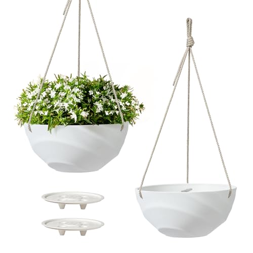 La Jolie Maison Self-Watering Indoor Hanging Planters, Set of 2,10 Inch | Eggshell White, Hanging Baskets with Self-Watering Tray and Plant Pots for Windows, Indoor Plants, Balconies and Patios. - color: Eggshell White