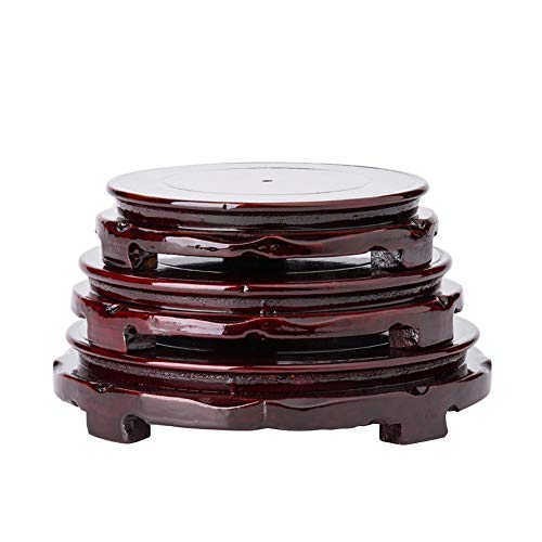 GOLDY&WENDY Brown Wood Oriental Style Round Veneer Base (4.7" w X 1.3" h) | Round Solid Wood Base with a Deep Red Wood-Tone Lacquer Finish; the Tabletop Features a Recessed, Non-Slip Groove, Vase - color: Rotatable, size: 4.7"Inside Diameter