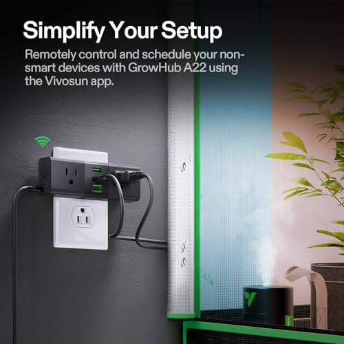 VIVOSUN GrowHub Outlet Controller A22 with Temperature and Humidity Sensor Probe, Smart Environmental WiFi-Controller, Smart Plug, Thermostat, 15A 1800W, Compatible with Vivosun App for Grow Tent | Smart Plug, Smart Environmental WiFi-Controller,Thermosta