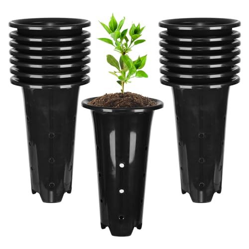 15 Pack Black Deep Plant Nursery Pots with Drainage Holes, (5.3" Wx8.66 H) | Deep Root Growth | Prevents Waterlogging | Indoor Outdoor Use | Durable PP Material | Easy Transplanting