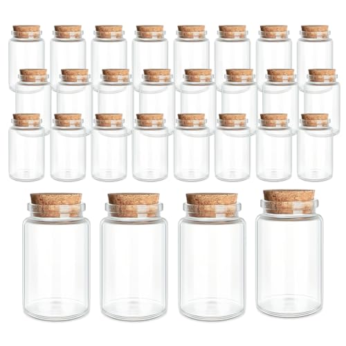 JIUYUE 28-Pack 1.69 oz (50ml) Small Glass Bottles with Cork Stoppers | Small Glass Jars for Spell Bottles, Potion Bottles, DIY Party Favors, Travel Memories & Plant Propagation - color: 28pcs