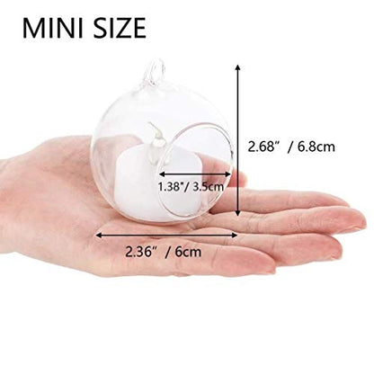 Sziqiqi Hanging Glass Globes Orbs Tea Light Candle Holders with Flameless LED Tealight for Wedding Ornaments, Wedding Birthday Christmas Party Centerpiece Accessory 2.36inch 20pcs +4 Extra | Glass Ball Fillable with Trinkets, for Wedding Ornament, Christm