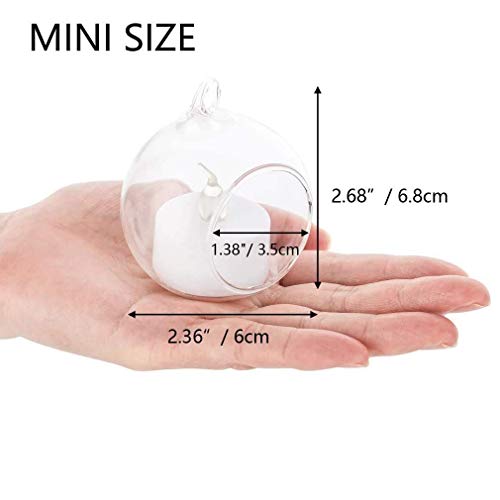 Sziqiqi Hanging Glass Globes Orbs Tea Light Candle Holders with Flameless LED Tealight for Wedding Ornaments, Wedding Birthday Christmas Party Centerpiece Accessory 2.36inch 100pcs +8 Extra | Glass Ball Fillable with Trinkets, for Wedding Ornament, Christ
