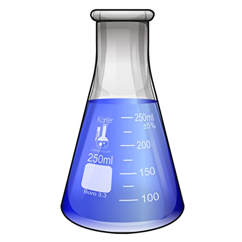 250ml Narrow Mouth Erlenmeyer Flask, 3.3 Borosilicate Glass, Karter Scientific 213G28 (Single) - size: 250ml, style: Pack of 1
