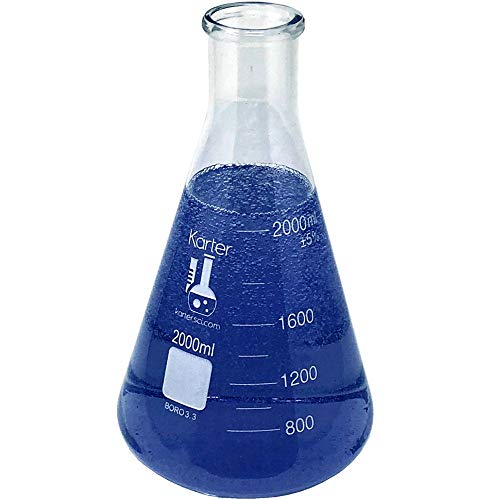 2000ml Narrow Mouth Erlenmeyer Flask, 3.3 Borosilicate Glass, Karter Scientific 213G15 (Single) - size: 2000ml, style: Pack of 1