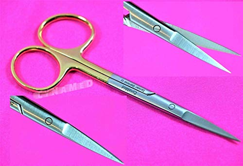 Premium German Iris Supercut Micro Dissecting Scissors Curved 4.5" with Tungsten Carbide Inserts Gold Handle (Straight Blades) - style: STRAIGHT BLADES