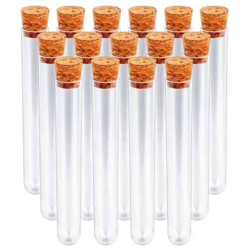 15x100mm (15ml) Plastic Test Tubes with Lids, Clear Vials with Seal Cap Container Transparent Test Tubes with Cork Stoppers for Jewelry Seed Beads Powder Spice Liquid Storage (15 PCS) - color: 15 Pcs