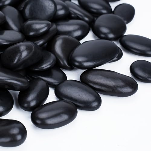 Pulovin 15 lbs Black Rocks for Planters, 1"-2" Decorative River Rocks - color: Black