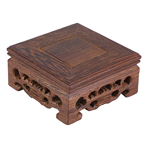 Square Teapot Base,Carved Wooden Display Stand,Plant Stand Vase Decor Solid Wood Bonsai Pedesta Base for Patio Garden Balcony Yard Delicate Small Teapot Base Vase Decoration(8 length 8 height 3.7)