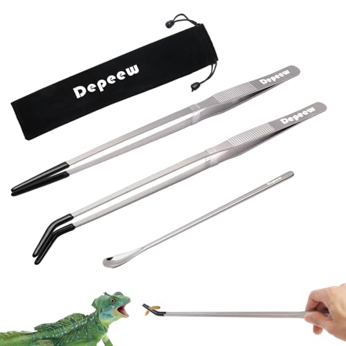Reptile Feeding Tongs, Stainless Steel Long Tweezers Set (Silver) - color: Silver
