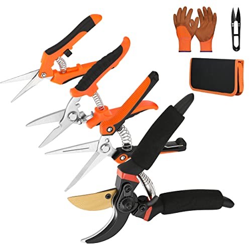 5 pack Garden Pruning Shears Stainless Steel Blades, Handheld Scissors Set with Gardening Gloves,Heavy Duty Garden Bypass Pruning Shears,Tree Trimmers Secateurs, Hand Pruner (Classic) - style: Classic