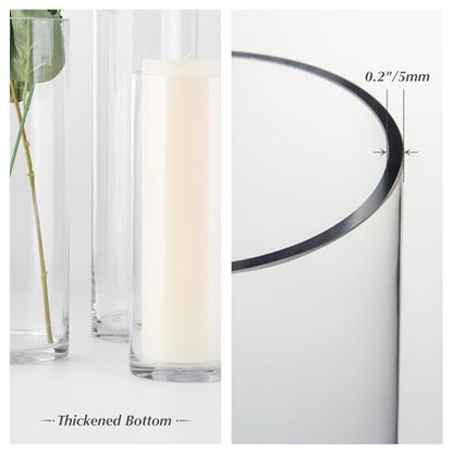 WGVI Quality Thick Weighted Tall Clear Cylinder Glass Vases, 4" W x 14" H, Flower Arrangement Floating Candle Holders Wedding Centerpieces Floral Bouquet Container Home Accent Decor, 1 Piece - size: 4"x14"H