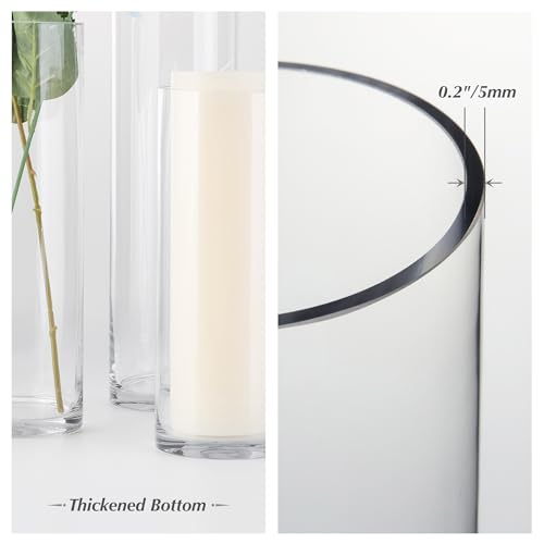 WGVI Quality Thick Weighted Tall Clear Cylinder Glass Vases, 4" W x 16" H, Flower Arrangement Floating Candle Holders Wedding Centerpieces Event Floral Container Accent Home Decor, 1 Piece - size: 4"x16"H