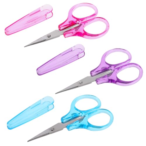 3 Pc Small Craft Scissor 3" Tiny Travel Scissor with Cover Pink/Purple/Blue | Sharp Scissors, All Purpose, Straight Fine Tips, Mini Sewing Scissors Set, Precision Detail, Paper Cutting