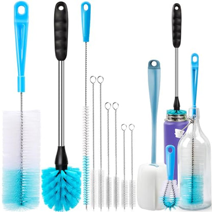 Holikme Bottle Brush Tube Cleaning Lab Set with Long Handle,Blue | Straw Cleaner Brush for Cup Cleaner for Washing Narrow Neck Beer Wine Decanter Pipes Lids Sinks Cap Covers - color: Azul