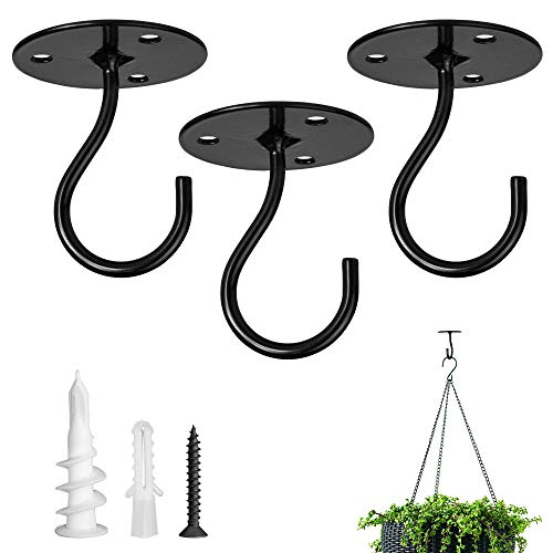 Ceiling Hooks for Hanging Plants 3 Pack, Plant Hanger Indoor Hanging Hooks - color: Black