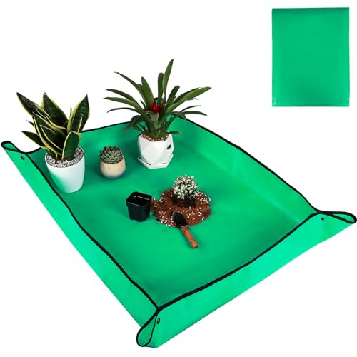 Herda 39.5" x 31.5" Plant Repotting Mat Waterproof Transplanting Mat | Potting Soil Mess Control,Square Succulent Gardening Mat Potting Soil Tidy Tray Repotting Mat Thick Foldable Soil Change Mat