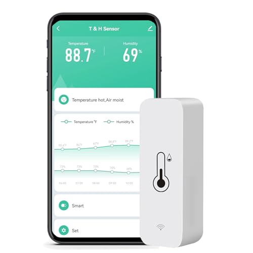 WiFi Humidity Temperature Monitor: Smart Hygrometer Thermometer for Remote Monitor and Alert, High Precision Indoor Thermometer with TUYA App, No Hub Required, Compatible with Alexa (1-Pack) - color: 1-Pack