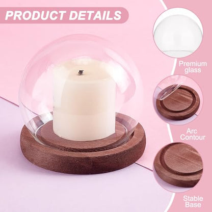 PH PandaHall 2pcs Glass Display Dome Cloche Round Dome Cover with Wooden Base Clear Glass Globe Bell Jar Display Case for Christmas Snow Globe Home Flower Plants Crafts Decor 3.8x3.2 Inch