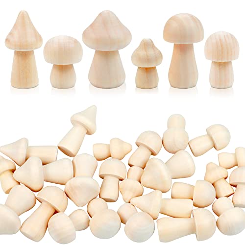36 Pieces Unfinished Wooden Mushrooms 6 Size Natural Plain Unpainted Wooden Mini Mushroom Figurines for DIY Art Crafts Projects DIY Paint Color Home Desk Bookshelves Ornaments