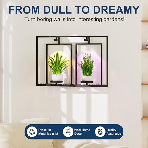 Shineled Metal Wall Planters, Wall Decor Plants with Light, Hanging Plant Shelves for Large Pots, Sturdy Wall Plant Holder for Living Room (1PK-2 Picture Frame) - size: 1PK-2 Picture Frame