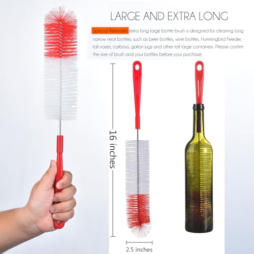 ALINK 16 inch Extra Long Red Bottle Cleaning Brush Cleaner for Washing Narrow Neck Beer/Wine/Thermos/Sport Well, Brewing Bottles, Hummingbird Feeder - color: Red