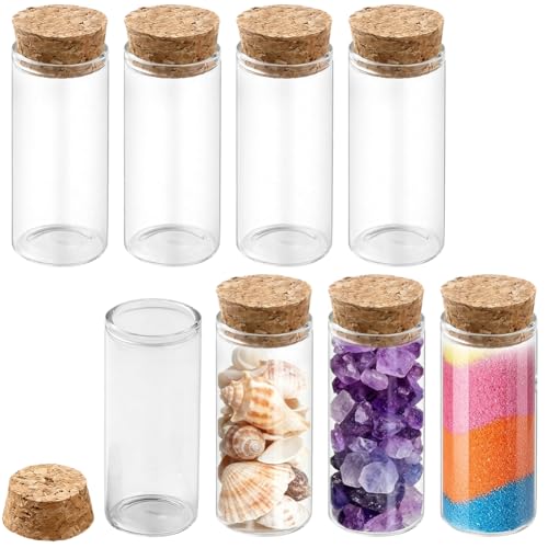 CREATCABIN 8Pcs 30ml Glass Test Tubes with Cork Stoppers 30x78mm Clear Flat Test Tubes Liquid Sample Vial Wishing Bottle for Plants Propagation Scientific Experiments Salt Candy Storage Party Decor