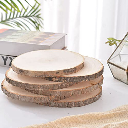 Sancodee 8 Pcs Large Unfinished Wood Slices, 10-11 Inches Wood Slabs for Centerpieces Natural Wooden Circle, DIY Wood Centerpieces for Tables Wedding Party Door Sign Decor - size: 10" - 11"