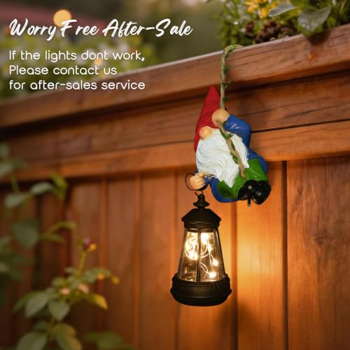 Solar Hanging Gnome Garden Statues Funny Climbing Gnome with LED Lantern - color: Red Hat Hanging Gnome