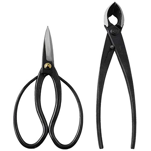 Wazakura Japanese Bonsai Tool Set MADE IN JAPAN, Bonsai Scissors 7inch(180mm) + Concave Branch Cutter 8inch(200mm), Essential Starter Kit