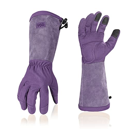 Vgo... Ladies' Synthetic Leather Extended Pig Split Leather Cuff Rose Pruning Thorn Proof Garden Gloves (Size L, Purple,SL6592W) - color: 1 Pair - Purple, size: Women's Large