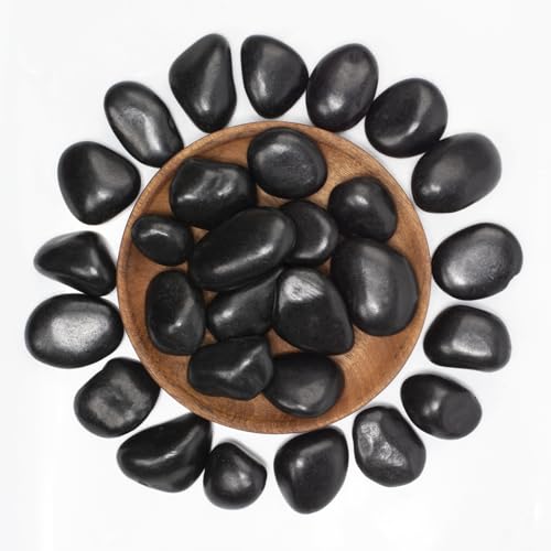20 lbs Black River Rocks - Large Polished Black Pebbles for Plants & Garden Decorative Stones，1-2" Polished Pebbles for Landscaping, Fish Tanks, Flower Pots, Water Fountains - color: Black