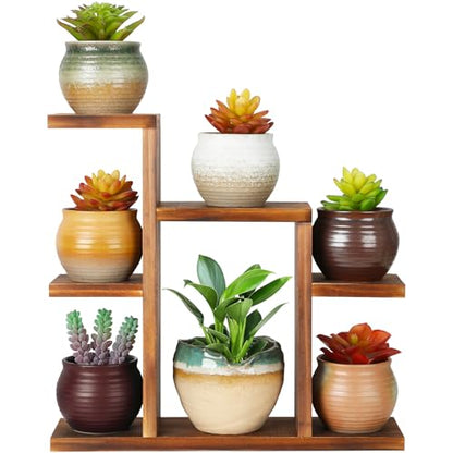 Small Desk Plant Stand 7 Tiers Window Sill Plant Shelf Tabletop Wood | Succulent Stand Desktop Flower Pot Stand Holder Plant Rack for Windowsill Desktop Window Ledge Countertop Narrow Space