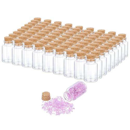 PH PandaHall 100pcs Glass Bottles with Corks, 20ml Mini Potion Bottles Cork Stopper Jar Small Glass Vials Little Bottles Wishing Jars for DIY Craft Projects Liquid Spell Jars Beads Diamond Storage