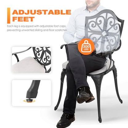 NUU GARDEN Outdoor 3-Piece Bistro Set with Cushions, Round 24 Inch Cast Aluminum Bistro Table with 2.17" Umbrella Hole, 2 Cast Aluminum Bistro Chairs, for Patio, Garden, Backyard and Balcony, Black - color: Bistro With Gray Cushion