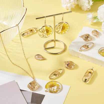 Natural Dried Pressed Flower Charms Geometric Shape Dried Flower Resin Charms Epoxy Resin Floral Pendants for DIY Crafts Necklace Earring Keychain Jewelry Making - color: Yellow