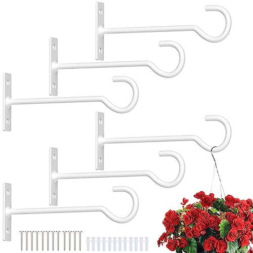 Metal Plant Wall Hooks 6Pack Bulk Hanging Brackets Indoor White 6In | Decorative heavy duty metal hangers,for flower baskets, lanterns,bird feeders and wind chimes,home decor indoor and outdoor - color: White, size: 6in&6Pack