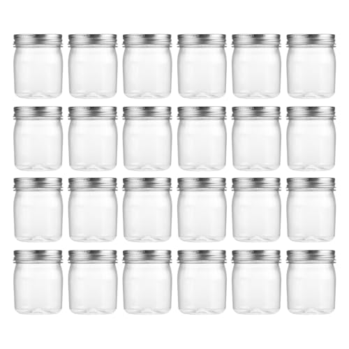 novelinks 8 oz Plastic Mason Jars and Clear Plastic Jars with Lids 8 oz | 24 Pack, Silver, Plastic Containers with Lids, Small Mason Jars, Clear Jars Bulk, Spice Jars, Slime Jars, Mini Jars - color: Silver, size: 24 Pack 8 Ounce