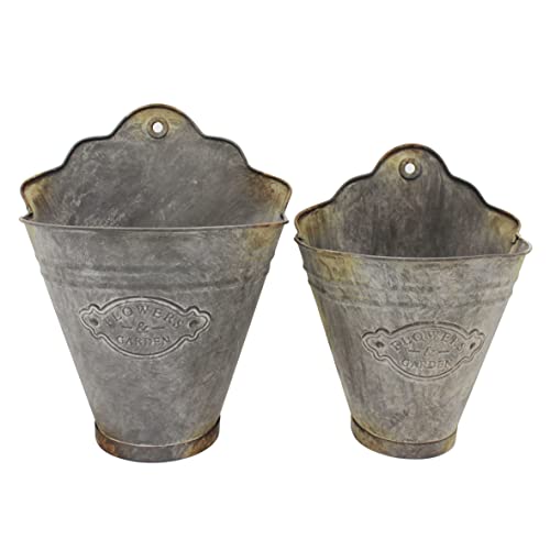 CVHOMEDECO. Farmhouse Galvanized Wall Planter Rustic Metal Flower Holder Wall Mount Flower pots for Garden and Wall Decor, Set of 2