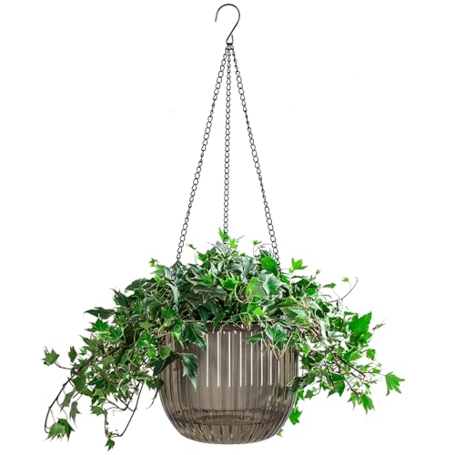 Melphoe 1 Pack Self Watering Hanging Planters Indoor Flower Pots, 8.3 Inch Outdoor Hanging Plant Pot Basket, Plant Hanger with 3Hooks Drainage Holes for Garden Home - color: Gray, size: 8.3''