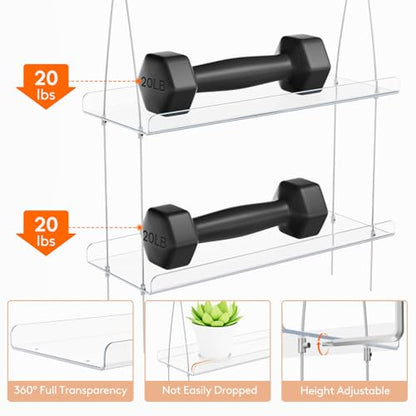 Lifewit 2-Tier Window Plant Shelves, 15" Acrylic Adjustable Hanging Shelf | Versatile Hanger for Small Plants or Display Figurines, Window Sill Extender for Micro Greens, Herb Planters & Seedling Pots - size: 2-Tier