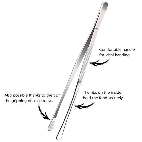 2 Pcs 12-Inch Fine Tweezer Tongs,Extra-Long Stainless Steel Tweezers Tongs - color: Silver