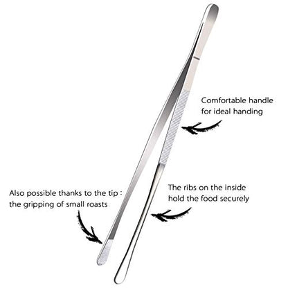 2 Pcs 12-Inch Fine Tweezer Tongs,Extra-Long Stainless Steel Tweezers Tongs - color: Silver