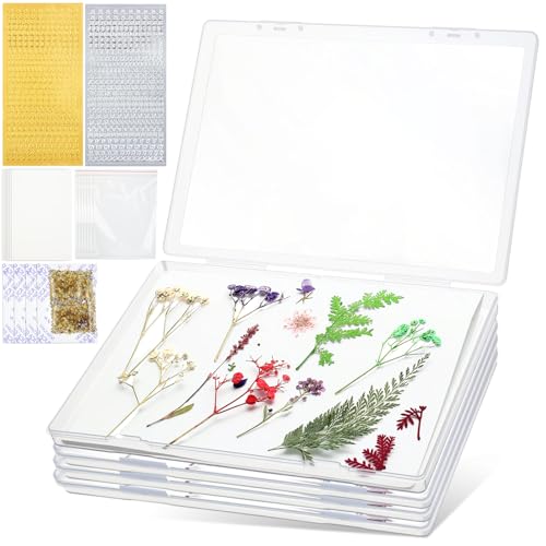 Geelin 5 Pcs Large Dried Flower Storage Box Set (8.58" x 6.14"), Flower Preservation Kit with A4 Size Blotting Paper, Letter Stickers, Desiccant for DIY Pressed Crafts & Wedding Bouquet