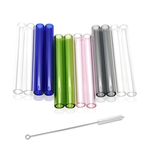 12 Pcs Gtysmox 4 Inches 5 Colors Borosilicate Glass Tubes, 12mm Diameter 2mm Thickness Glass Tubing with 1 Cleaning Brush(Transparent Pink Green Blue Gray) - size: 4 inches