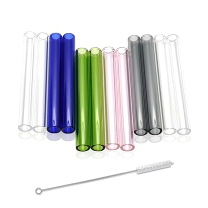 12 Pcs Gtysmox 4 Inches 5 Colors Borosilicate Glass Tubes, 12mm Diameter 2mm Thickness Glass Tubing with 1 Cleaning Brush(Transparent Pink Green Blue Gray) - size: 4 inches