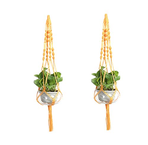 Set of 2 Macrame Plant Hanger Nylon Rope Wall Hanging Planter Basket for Indoor Outdoor Flower Pot Plant Holder Wall Art Vintage-Inspired Home Decor, with Metal Ring 4 Legs 39 inch (Orange) - color: Orange